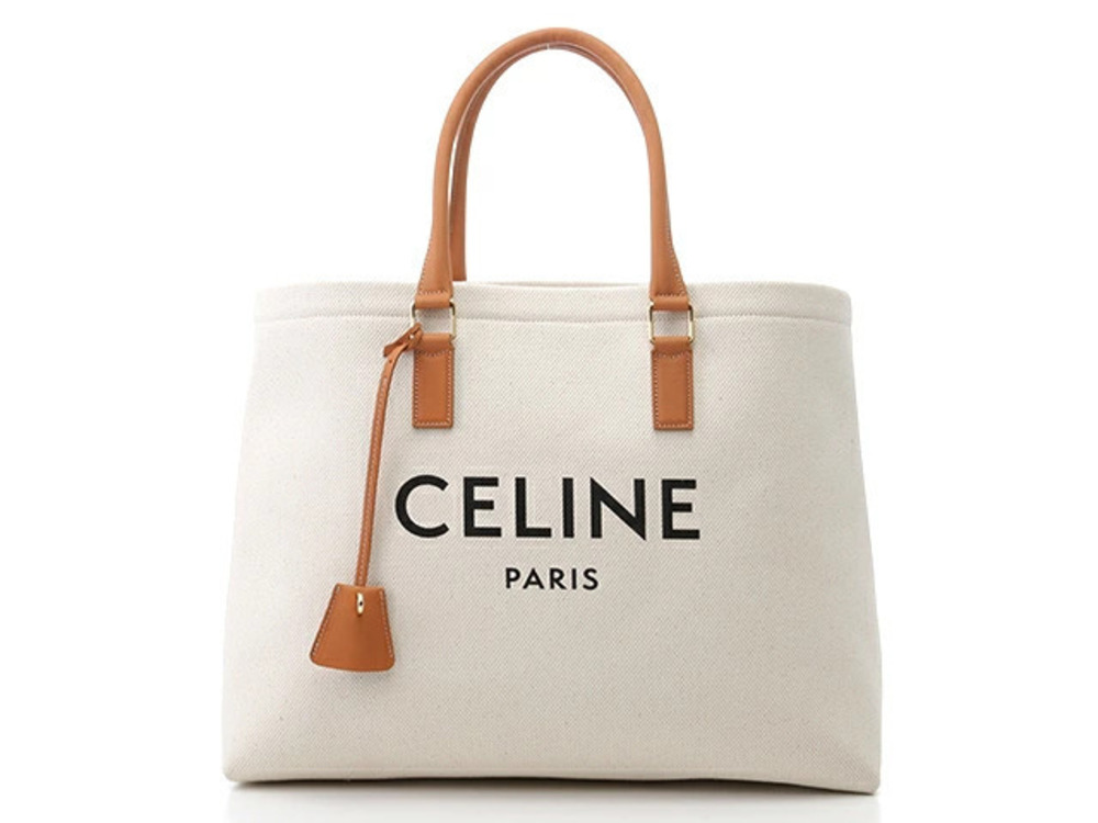 Celine Tote Bag Horizontal Cabas x Brown Canvas Calfskin